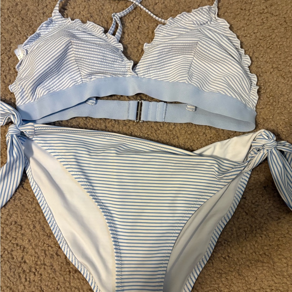 H&M Blue and White Striped Bikini